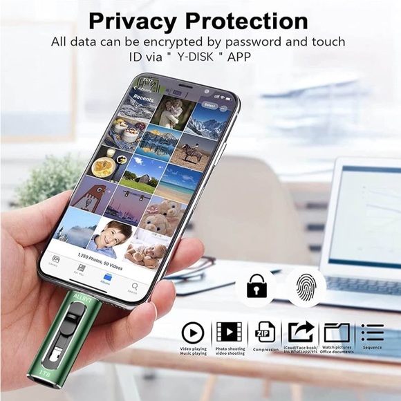 Allbyt iPhone Photos Flash Drive, 1TB memory stick USB 3.0, External Storage - Picture 6 of 8